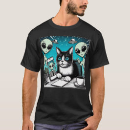 Camiseta Cat UFO Selfie: Green Alien #23