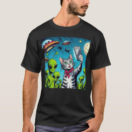 Camiseta Cat UFO Selfie: Green Alien #24