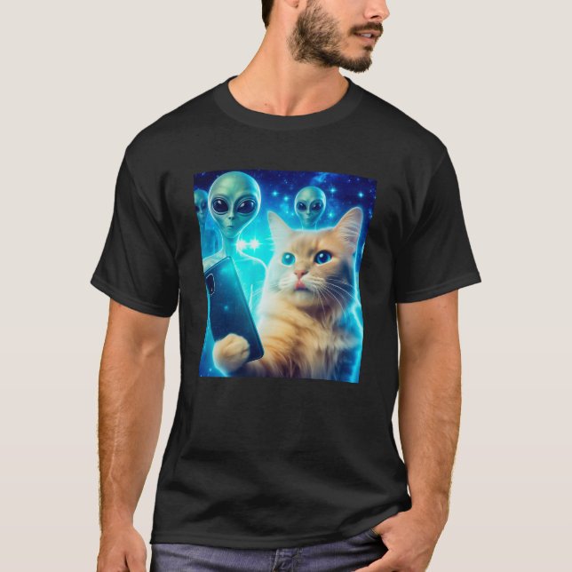 Camiseta Cat UFO Selfie: Green Alien #5 (Anverso)