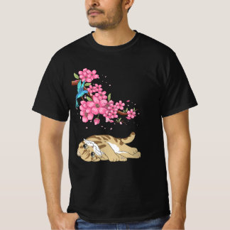 Camiseta Cat Under Cherry Blossom Cute Japanese Kawaii Cat 