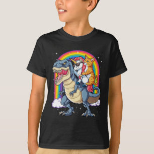 Camiseta Cat Unicorn Riding Dinosaur T Rex Kitten Lover Spa