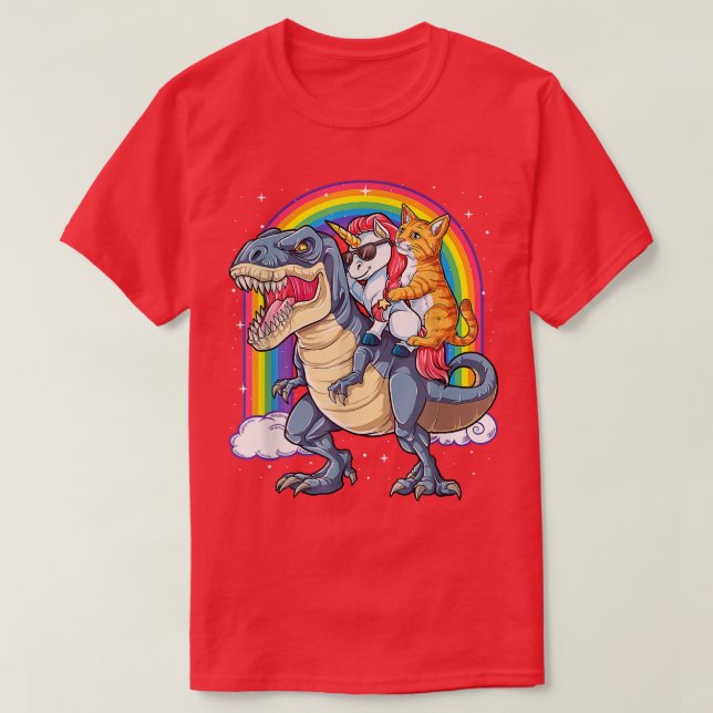 Camiseta Cat Unicorn Riding-Dinosaur T rex Kitten Lover Spa (Diseño del anverso)