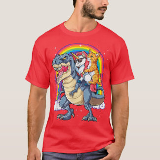 Camiseta Cat Unicorn Riding-Dinosaur T rex Kitten Lover Spa