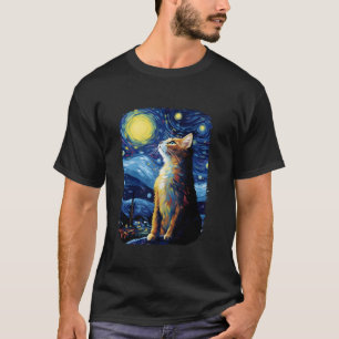 Camiseta Cat Van Gogh Starry Night Style Art Cute Cat Paint