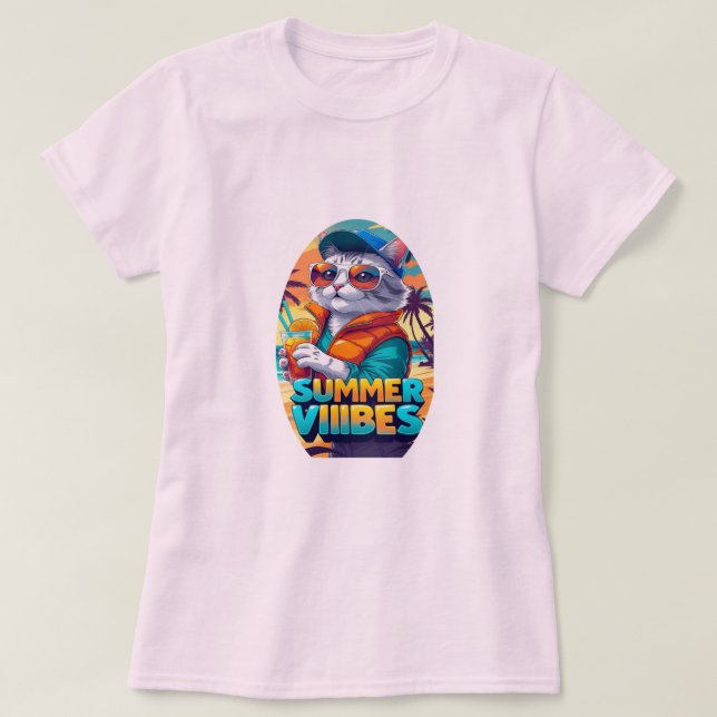 Camiseta Cat Vibes de verano (Diseño del anverso)