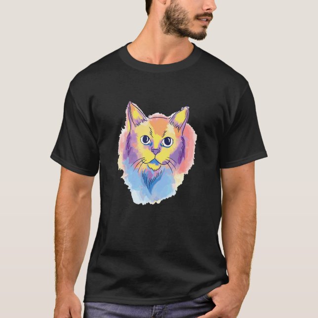 Camiseta Cat Watercolor Portrait Colorful Graphic (Anverso)