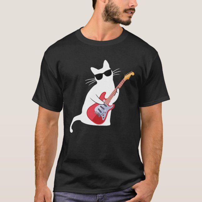 Camiseta Cat Wearing Sunglasses Playing Guitar Bass (Anverso)
