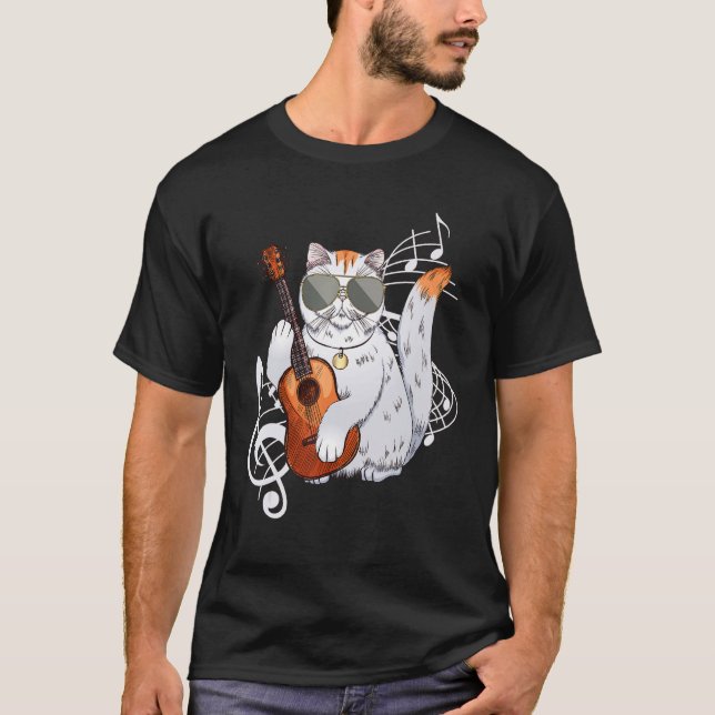 Camiseta Cat wearing sunglasses playing Guitar Guitarist (Anverso)