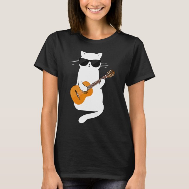Camiseta Cat wearing sunglasses playing Guitar Guitarist (Anverso)