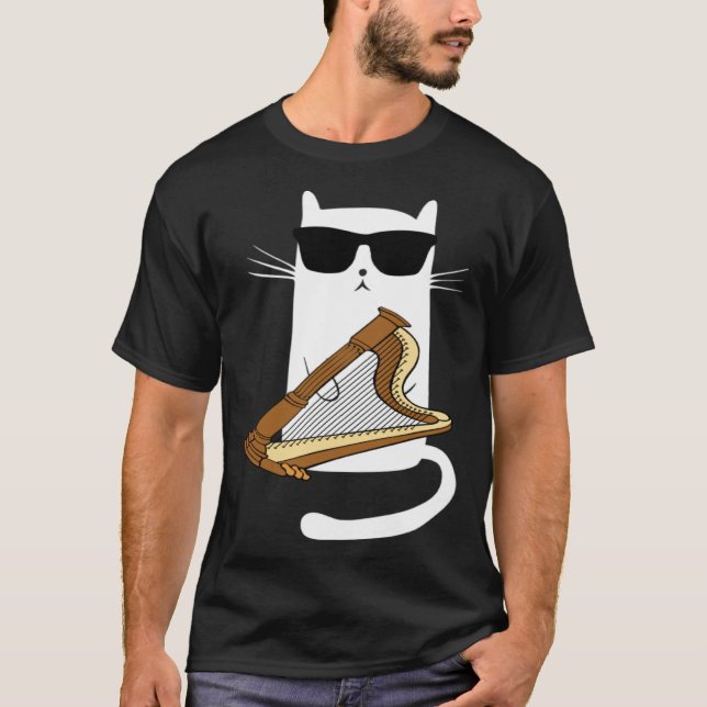 Camiseta Cat Wearing Sunglasses Playing Harp (Anverso)