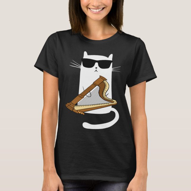 Camiseta Cat Wearing Sunglasses Playing Harp (Anverso)