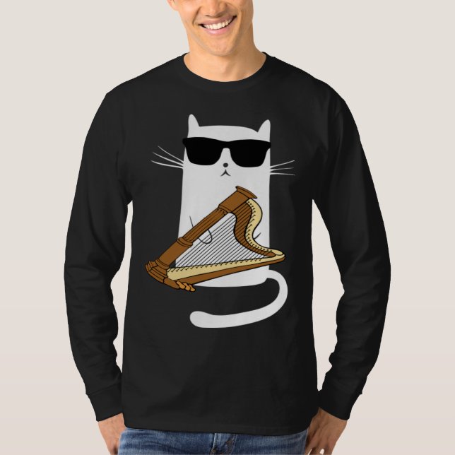 Camiseta Cat Wearing Sunglasses Playing Harp (Anverso)