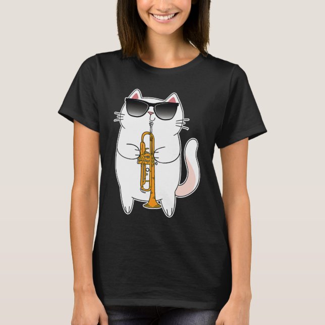 Camiseta Cat Wearing Sunglasses Playing Trumpet Kitty (Anverso)