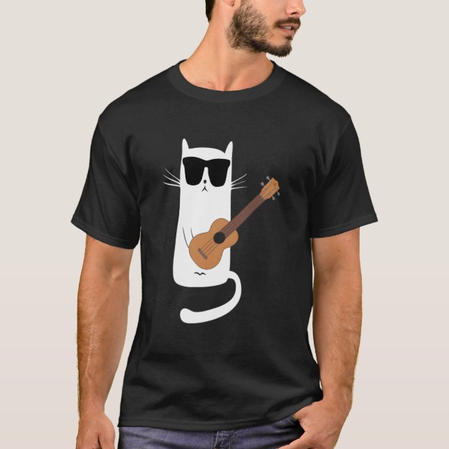 Camiseta Cat Wearing Sunglasses Playing Ukulele (Anverso)