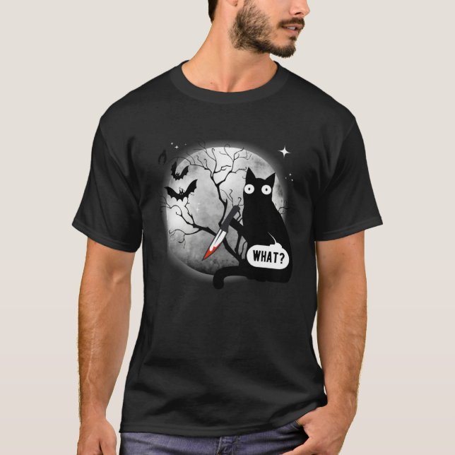 Camiseta Cat What Assassin Murderous Cat & Knife Halloween (Anverso)