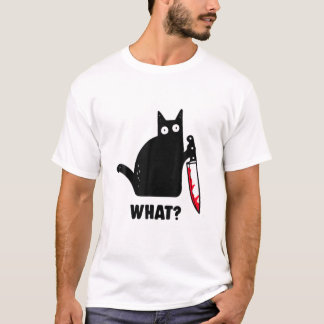 Camiseta Cat What? Funny Black Cat, Murderous Cat With Knif