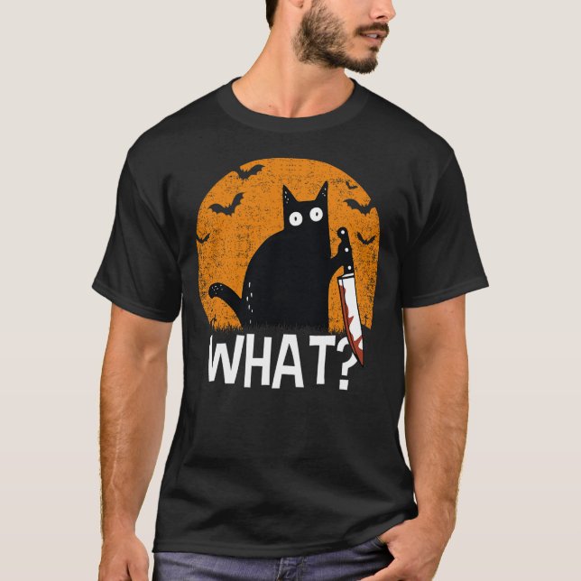Camiseta Cat What Funny Black Cat Murderous Cat With Knife (Anverso)