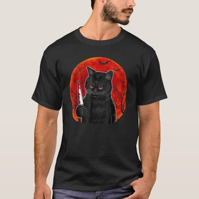 Camiseta Cat What  Murderous Black Cat With Knife Halloween (Anverso)
