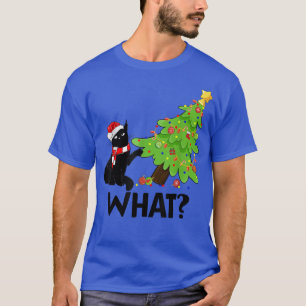 Camiseta Cat What Xmas Black Cat Pushing Christmas Tree Pam