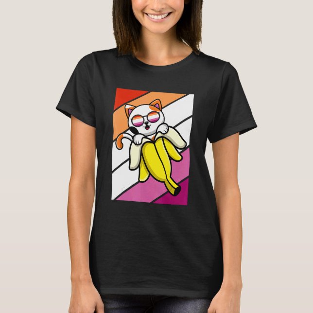 Camiseta Cat With Banana Pride Lesbian Flag LGBTQ Proud All (Anverso)