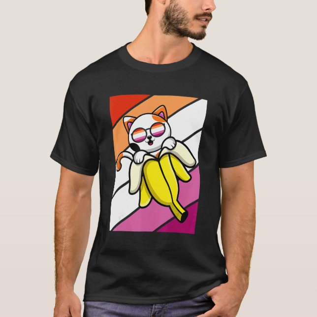 Camiseta Cat With Banana Pride Lesbian Flag LGBTQ Proud All (Anverso)