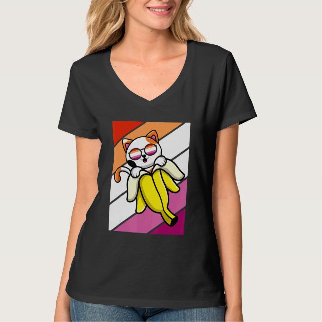 Camiseta Cat With Banana Pride Lesbian Flag LGBTQ Proud All (Anverso)
