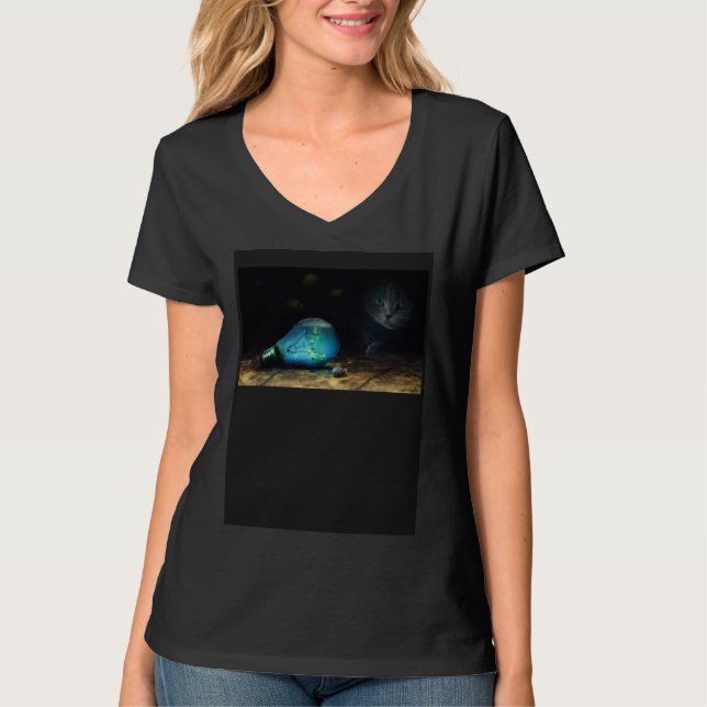 Camiseta Cat with Fish Aquarium in a Light Bulb and Snail (Anverso)