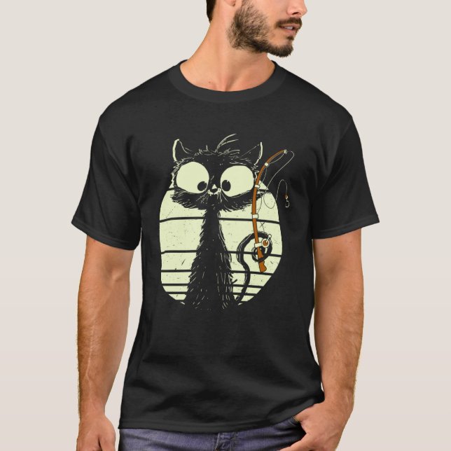 Camiseta Cat With Fishing Rod Fishing Cat Cute Cat (Anverso)