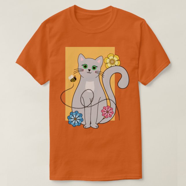 Camiseta Cat with flowers and a Bee (Diseño del anverso)