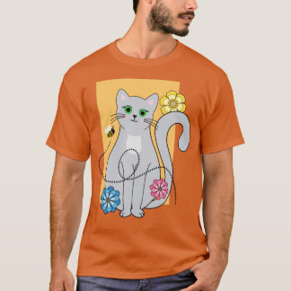 Camiseta Cat with flowers and a Bee