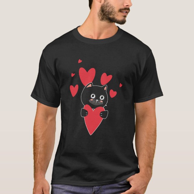 Camiseta Cat With Heart Relationship Love Romantic Valentin (Anverso)