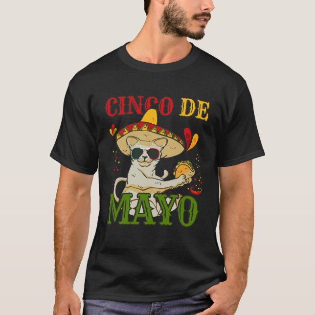 Camiseta Cat With Mexican Hat And Taco  5 Cinco De Mayo (Anverso)