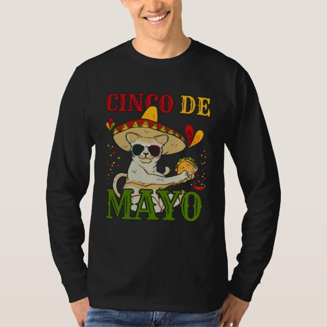 Camiseta Cat With Mexican Hat And Taco  5 Cinco De Mayo (Anverso)
