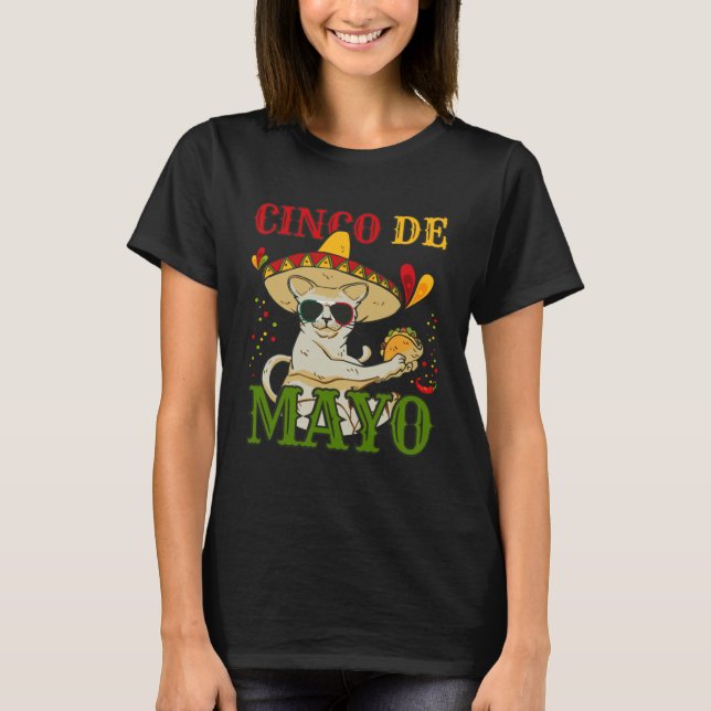 Camiseta Cat With Mexican Hat And Taco  5 Cinco De Mayo (Anverso)
