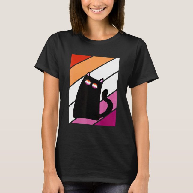 Camiseta Cat With Pride Lesbian Flag LGBTQ Proud Ally Pride (Anverso)