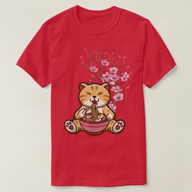 Camiseta Cat with Ramen Noodles and Sakura Cherry Blossom  (Diseño del anverso)