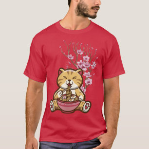 Camiseta Cat with Ramen Noodles and Sakura Cherry Blossom 