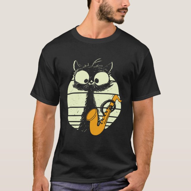 Camiseta Cat With Saxophone Playing Cat Cute Jazz Cat (Anverso)