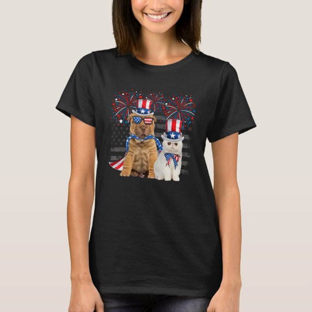 Camiseta Cat With Shar Pei Sunglasses American Flag 4th Of  (Anverso)