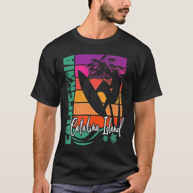 Camiseta Catalina Island California Retro Sunset Beach Surf (Anverso)