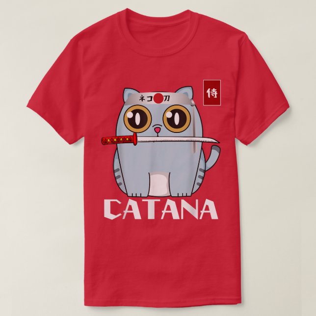 Camiseta Catana Cat con Katana Cute japonés Samurai Cat O (Diseño del anverso)
