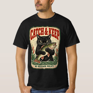 Camiseta Catch & Keep Vintage Black Cat Fishing Art