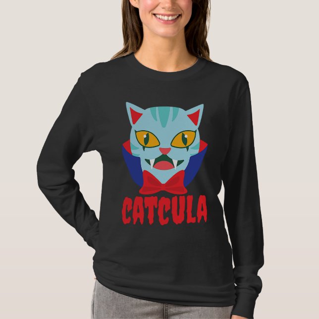 Camiseta Catcula Cat Vampire Dracula Vampirina Halloween Co (Anverso)
