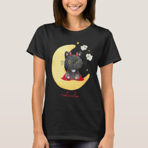 Camiseta Catcula un lindo gatito como drácula en una luna