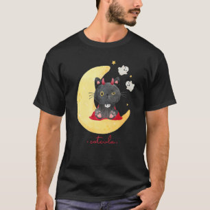 Camiseta Catcula un lindo gatito como drácula en una luna