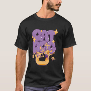 Camiseta CatDog Bailando Letras Burbuja Moradas Caricatura