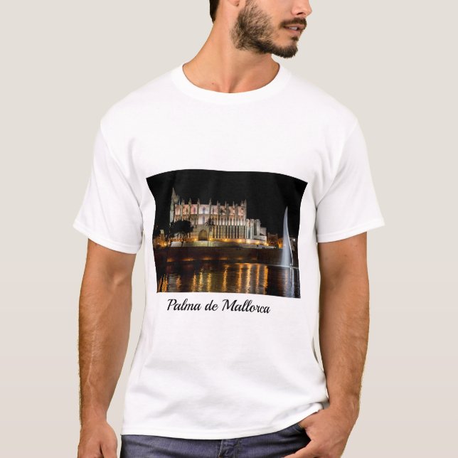 Camiseta Catedral de Palma de Mallorca de noche - España (Anverso)