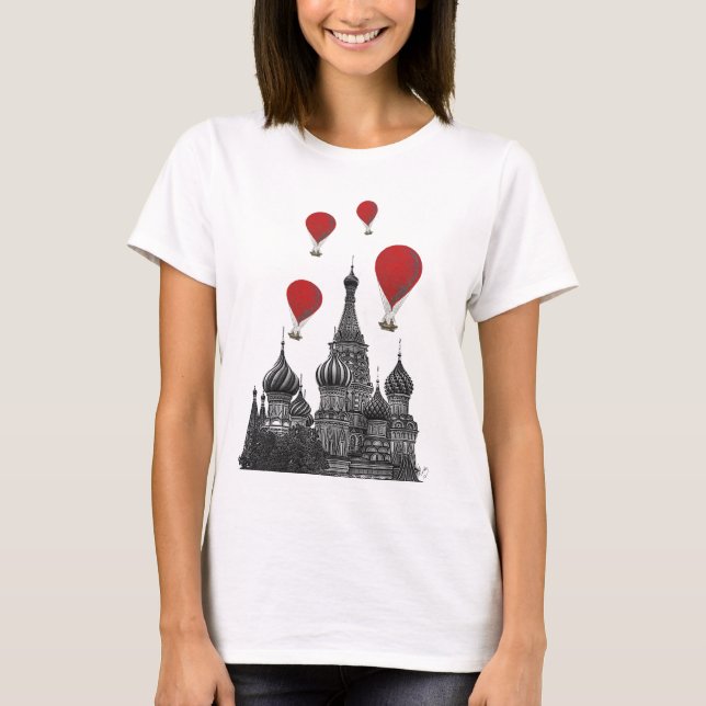 Camiseta Catedral de San Basil y globos rojos de aire calie (Anverso)