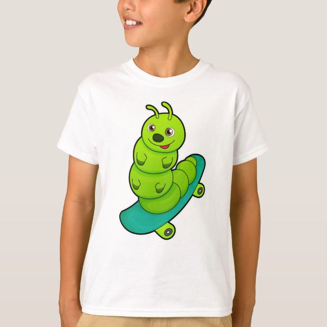 Camiseta Caterpillar como Skater con Skateboard (Anverso)