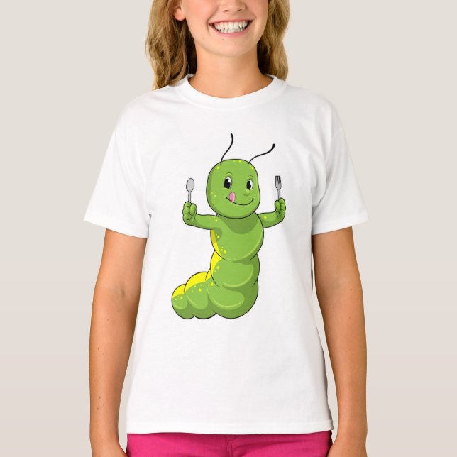 Camiseta Caterpillar con cuchara y horquilla (Anverso)